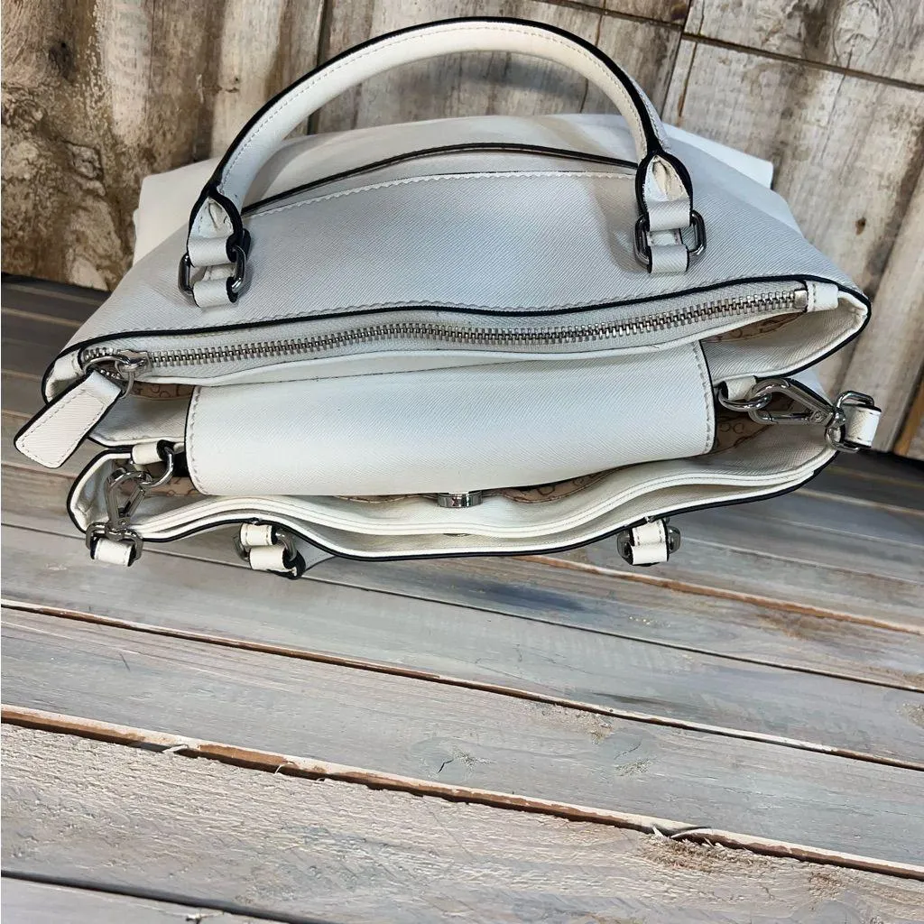 Guess White Saffiano Faux Leather Satchel Handbag W/Crossbody Strap 14" x 8.5" - Image 5