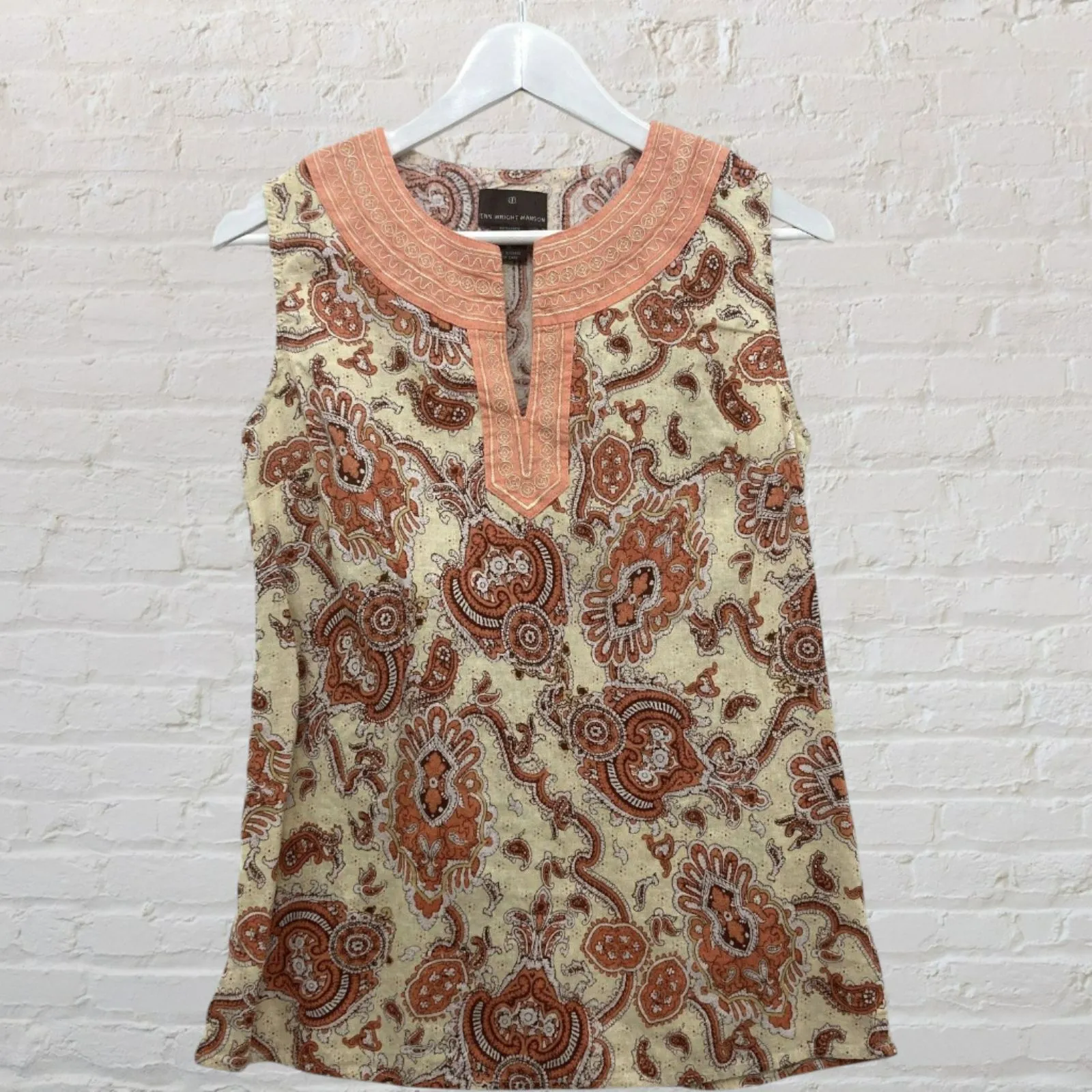 Fenn Wright Manson Top Size M Paisley Embroidered Linen Rayon Sleeveless Tunic - Image 3