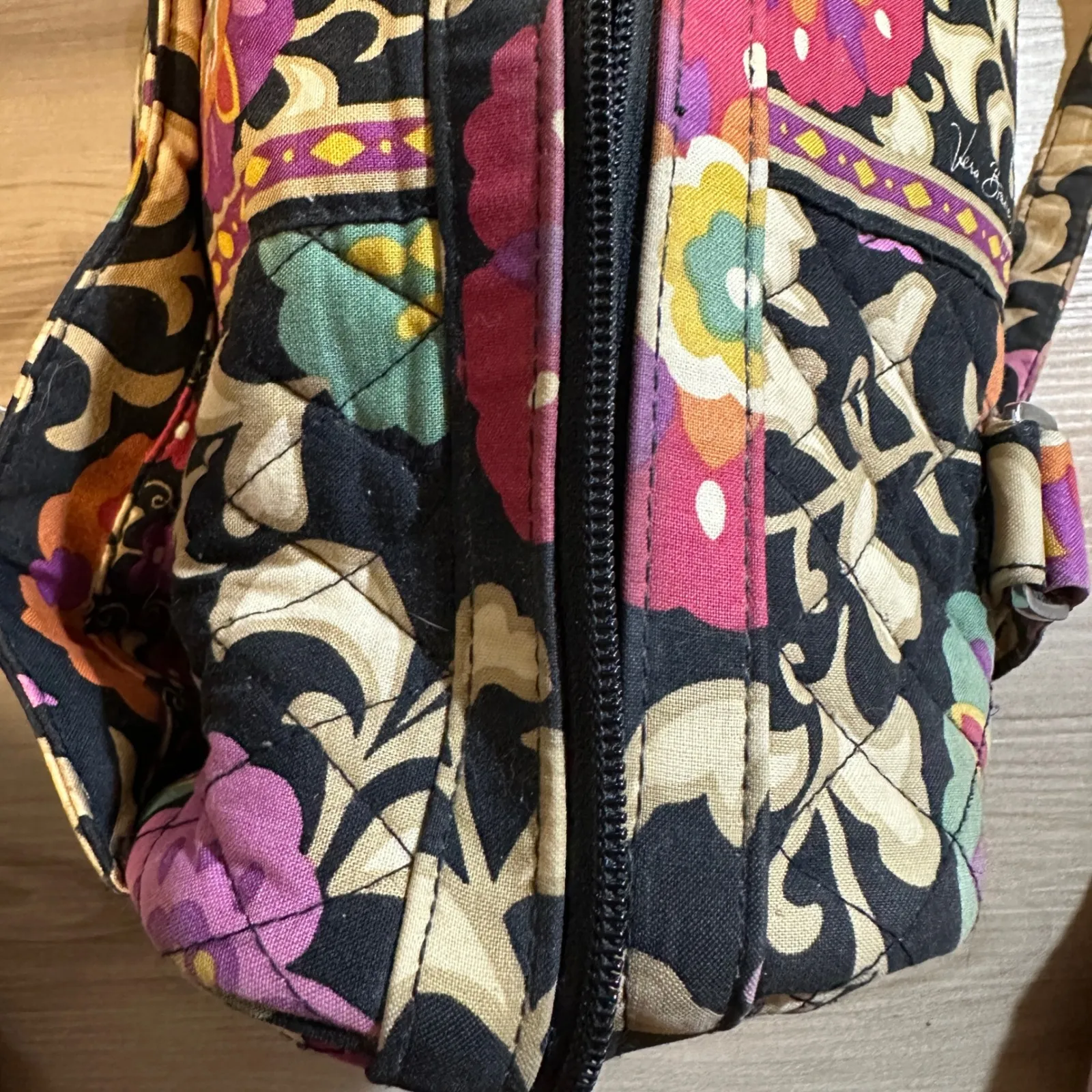Vera Bradley Suzani  Satchel Floral Quilted Handbag Purse Black Purple Tan‎ - Image 14