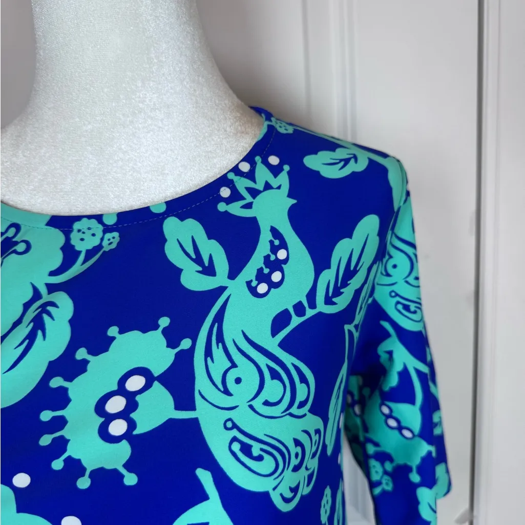 All For Color UPF50 Birds of a Feather Sun Dress Small Blue Aqua Resort Travel - Image 4