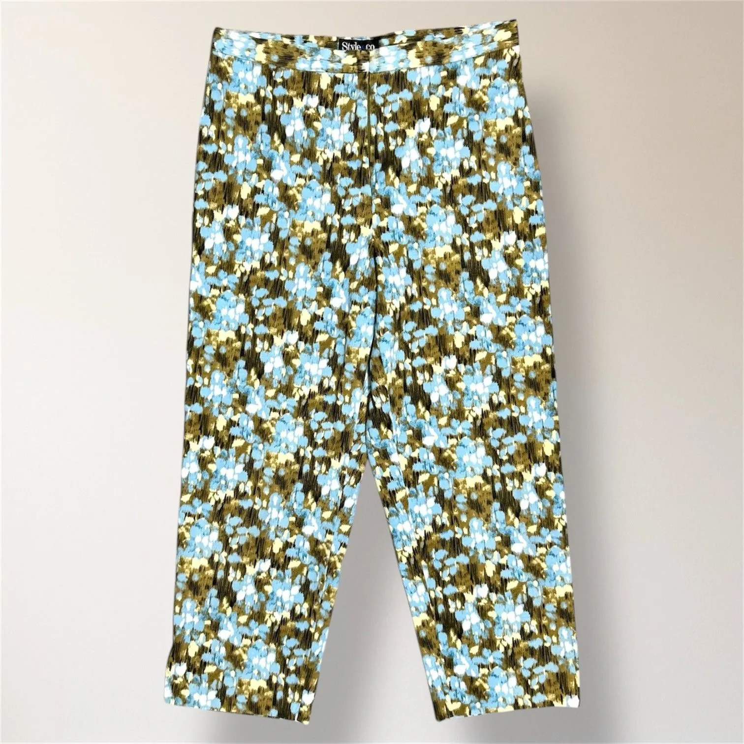 Style Company 8P Blue Olive Abstract Cotton Cropped Pants Casual Artsy Boho - Image 3