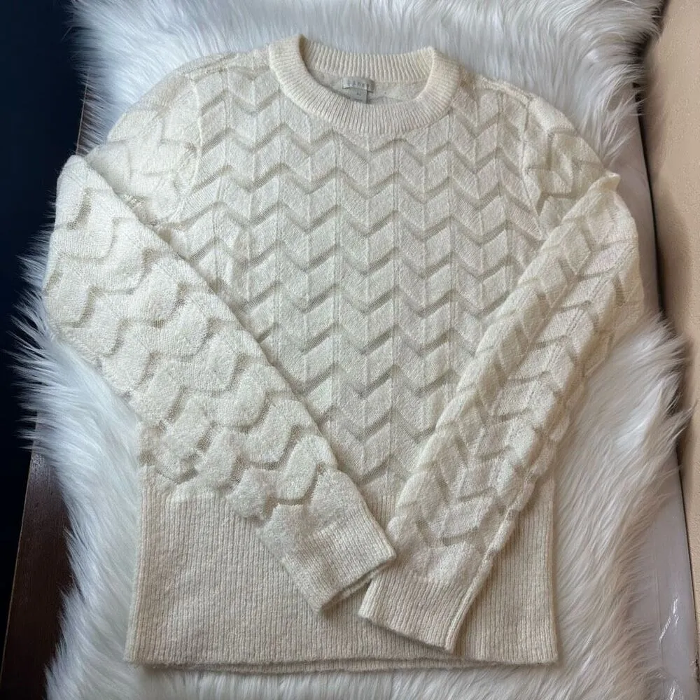 Hinge Ivory Semi Sheer Chevron Knit Sweater Women's Size XS - Image 8