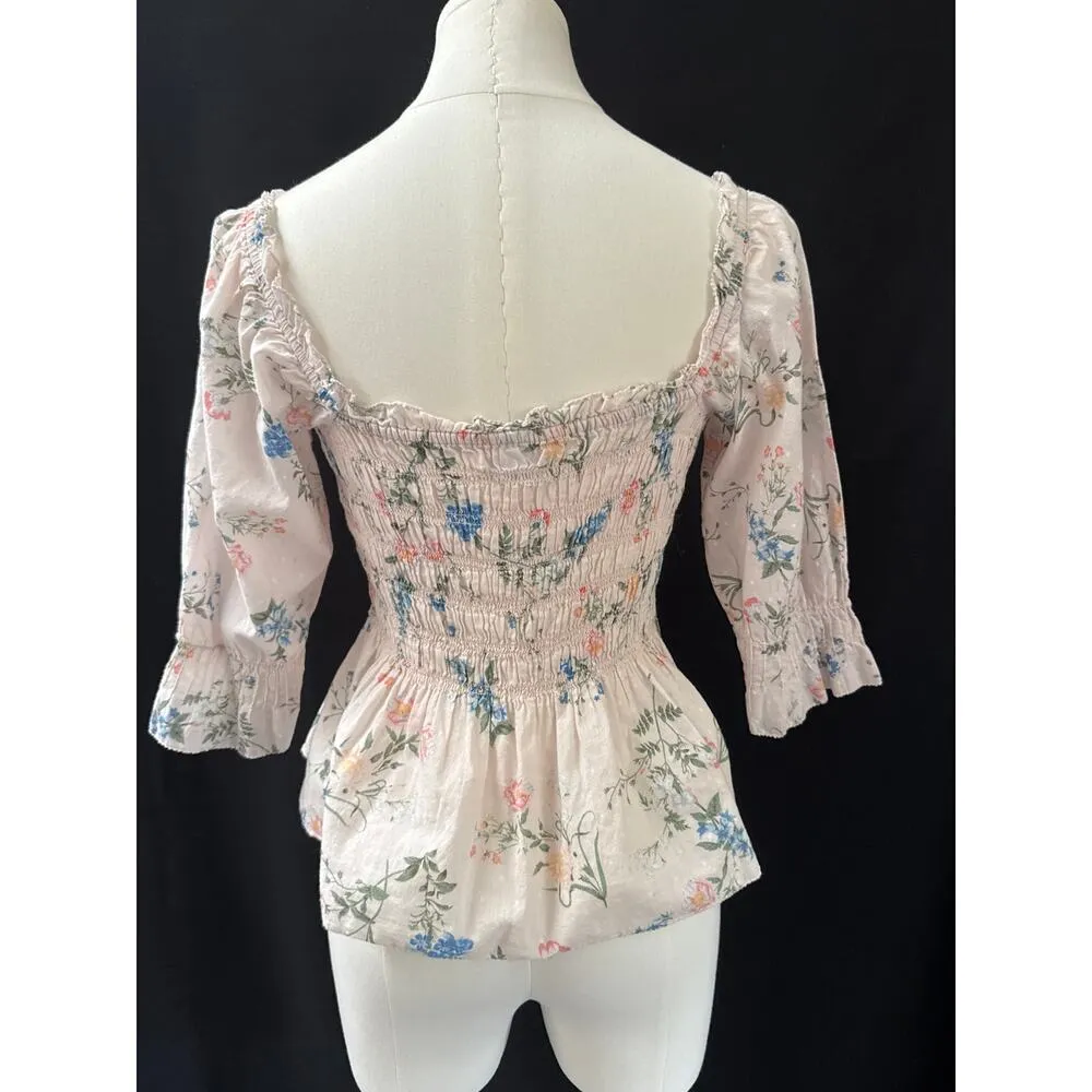 Women’s Saylor Cloverleaf Blouse antique white with floral Size S - Image 3