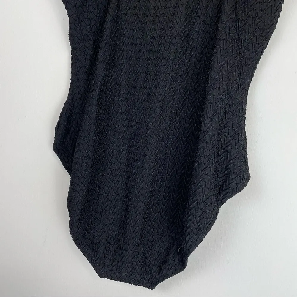 Vtg Y2K Mainstream Black Textured One Piece Swimsuit Sz 12 Sweetheart Neckline - Image 8