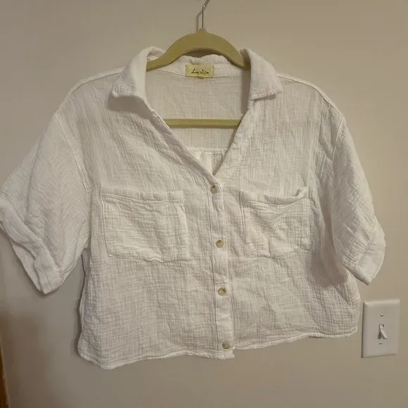Love Notes Button Up Top Linen Texture Size Large Natural‎ White Linen Rayon - Image 3