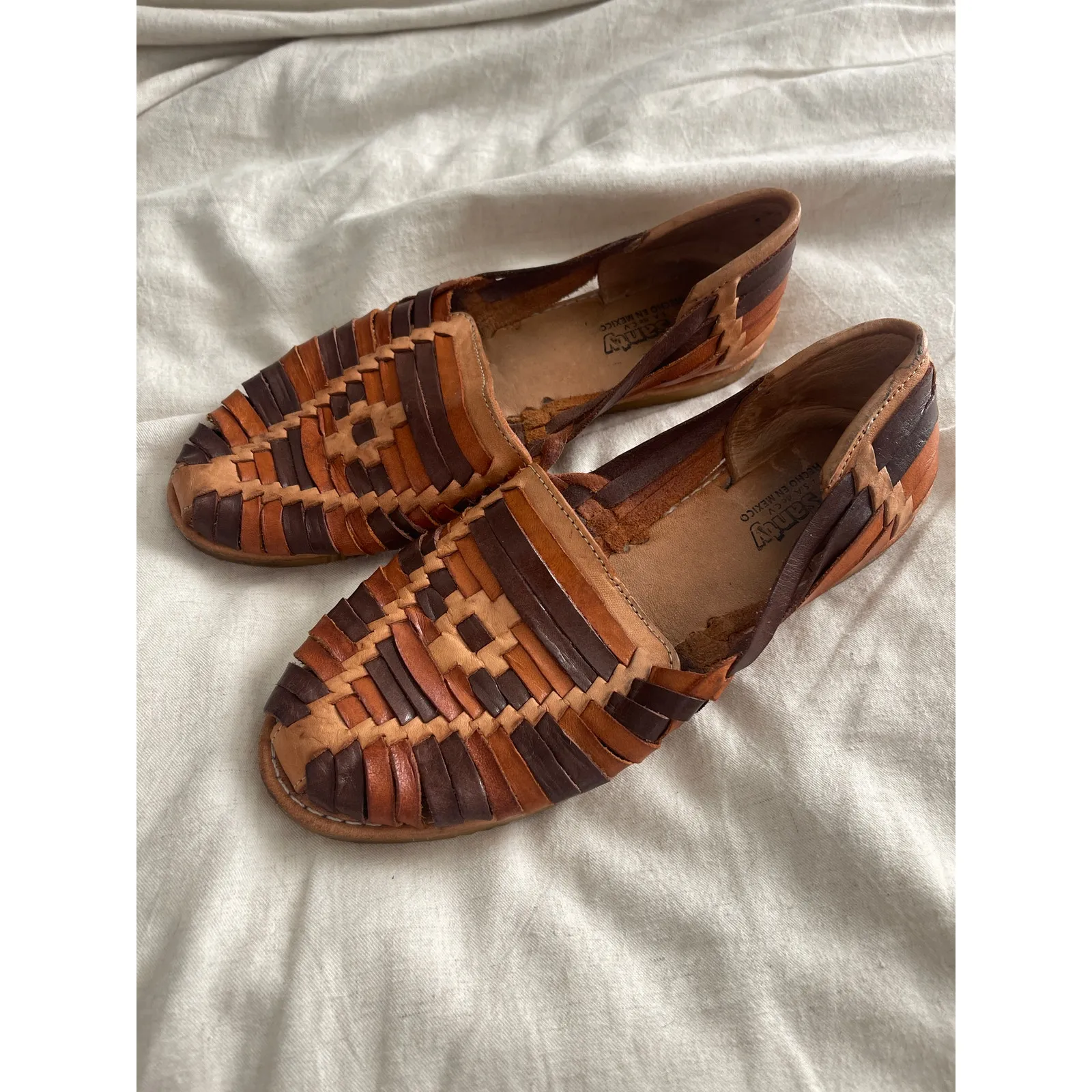 Traditional Woven Leather Mexican D'Santy Huarache Sandals Brown Size 7 - Image 2