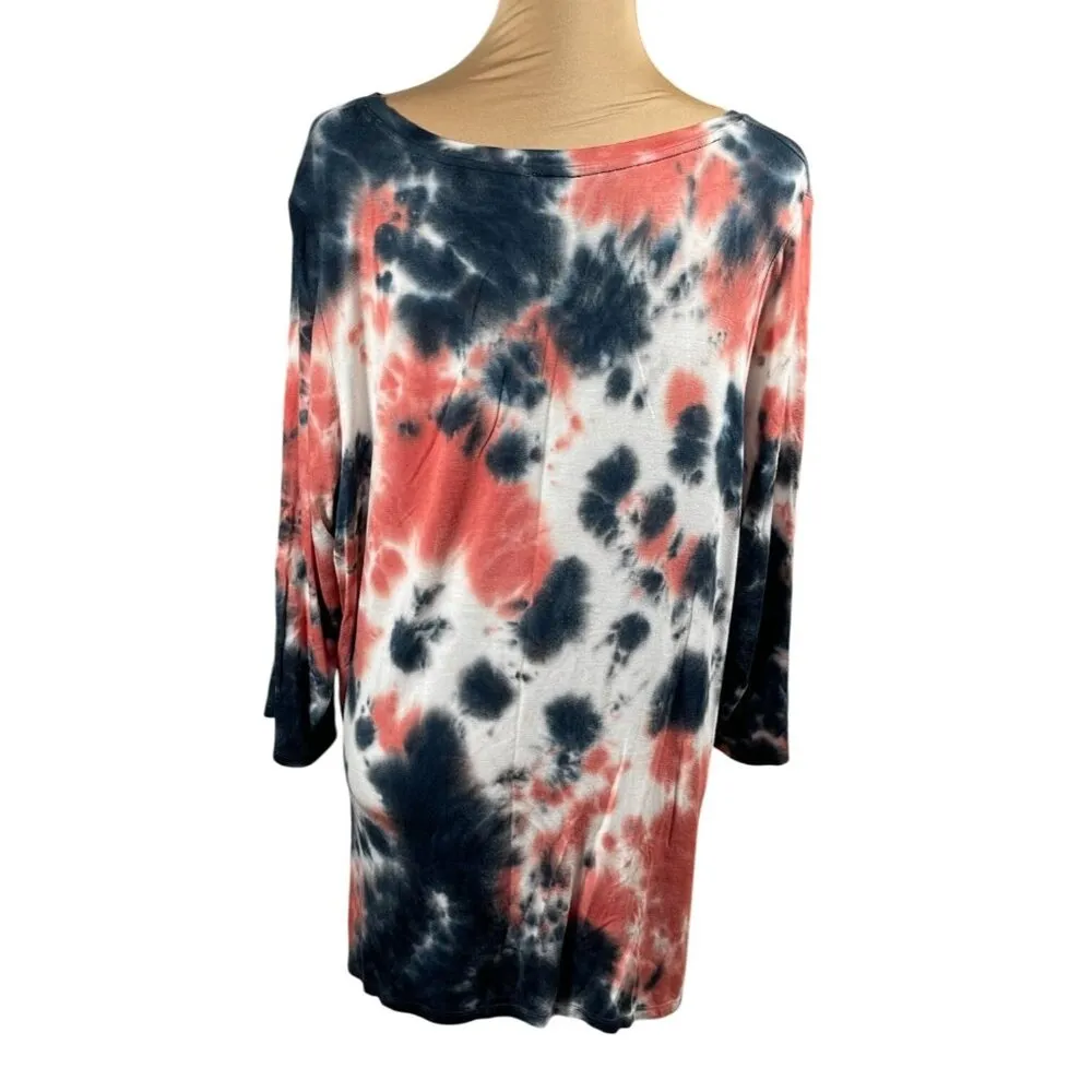 Avenue Women's Tunic Top Tie Dye Black Orange Knot Size 18/20 - Image 3