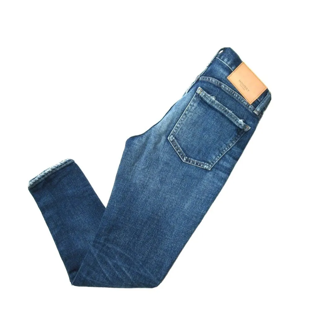 NWT Moussy Vintage Falkner Skinny in Dark Blue Distressed Stretch Jeans 25 $350 - Image 5