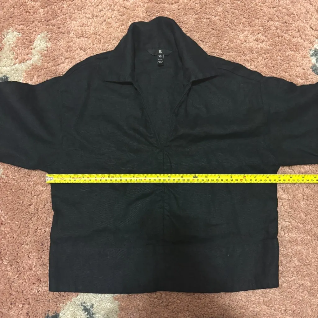 Banana Republic Womens XS Petite Black Cropped 100%Linen Top Quarter Sleeve Boho - Image 8