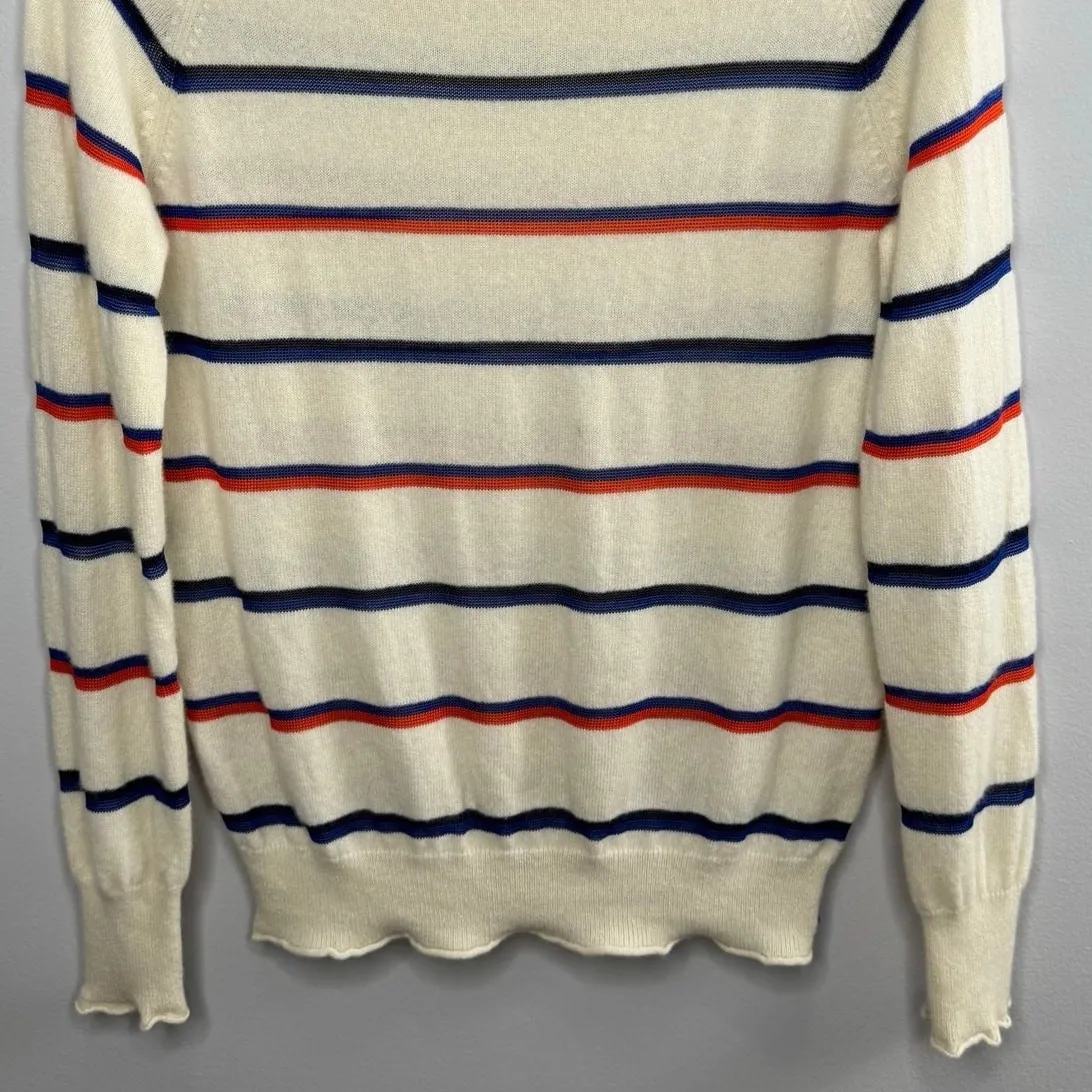 Kule‎ Sweater Small Cashmere Blend Cream Navy Red Stripe Pullover Lightweight - Image 6