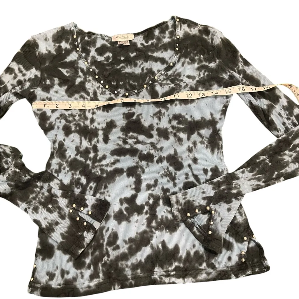 Miss Vintage Grunge Black and Blue Long Sleeve Top with Studded Accents Size M - Image 8