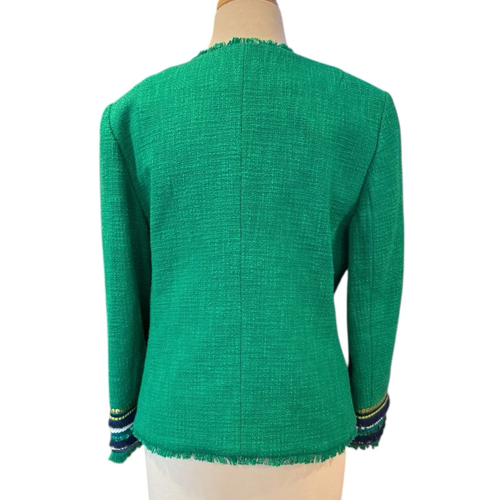 Talbots Kelly Green Tweed Sequin Cuff Jacket Size 10 - Image 6