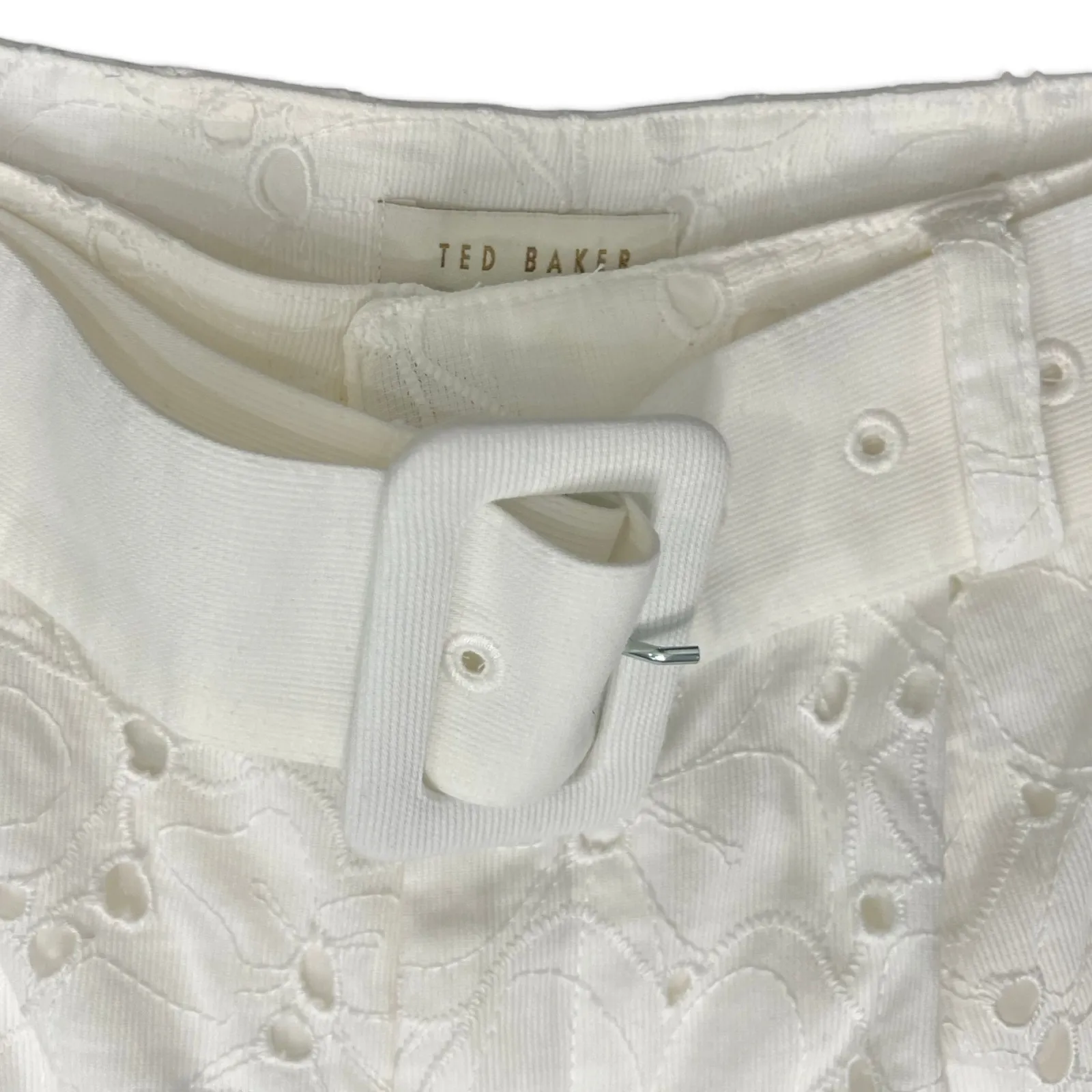 Ted Baker White Suzet Tailored Belted High Waist Eyelet Shorts Size 6 NEW no Tag - Image 4