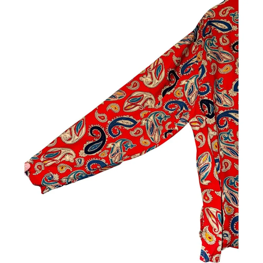 Vintage CST Sport Button Up Red Paisley Shirt Top Women's 30W Boho Retro Quirky - Image 3