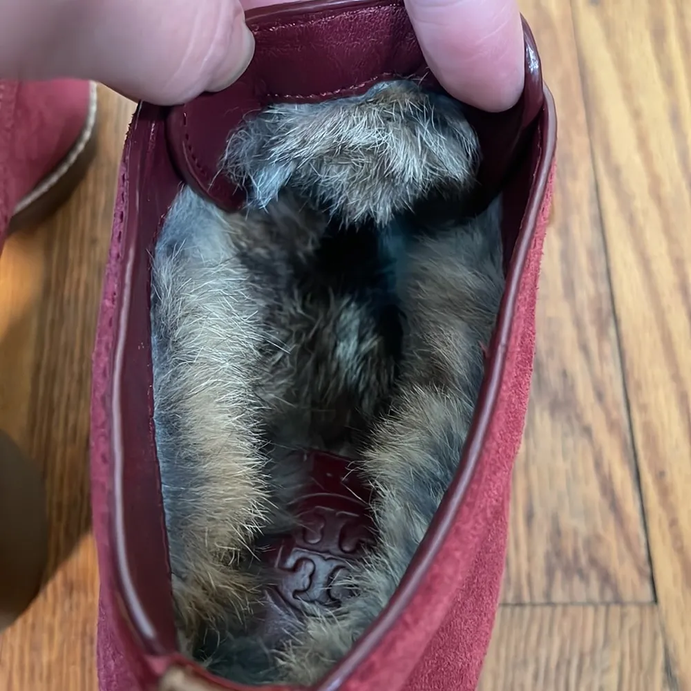 TORY BURCH Fur lined‎ Suede Heel Low Ankle Boots Red size 7.5 - Image 6