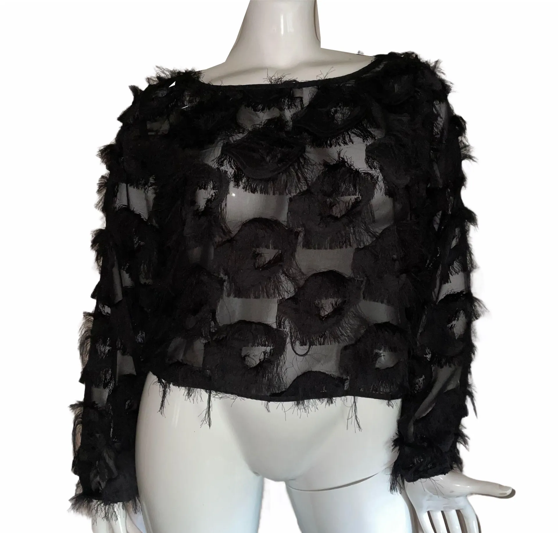 Fringe Patch Mesh Blouse - Image 5