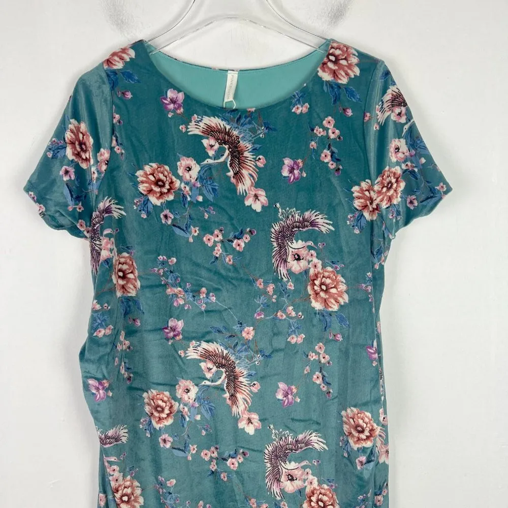NWT  Floral Velvet Short Sleeve Maternity Dress Turquoise Size XL NEW D - Image 2