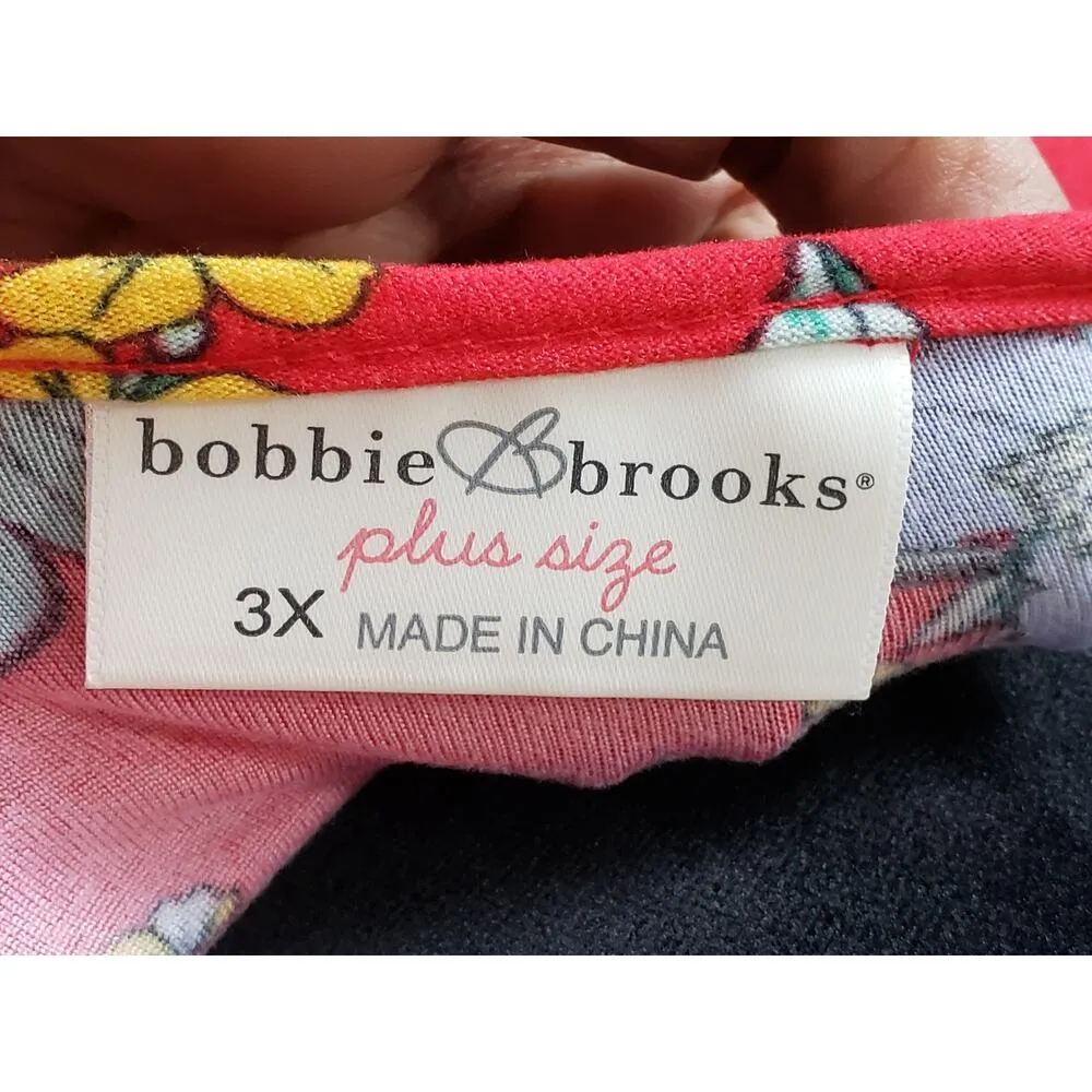 Bobbie Brooks Knee Length Dress Women 3X Red Floral Ruched Long Sleeve V Neck - Image 4
