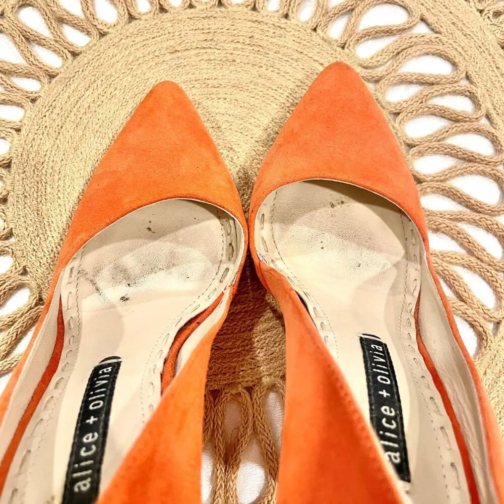 Alice + Olivia Dina Suede Pumps Orange Size EU 37.5 - Image 12