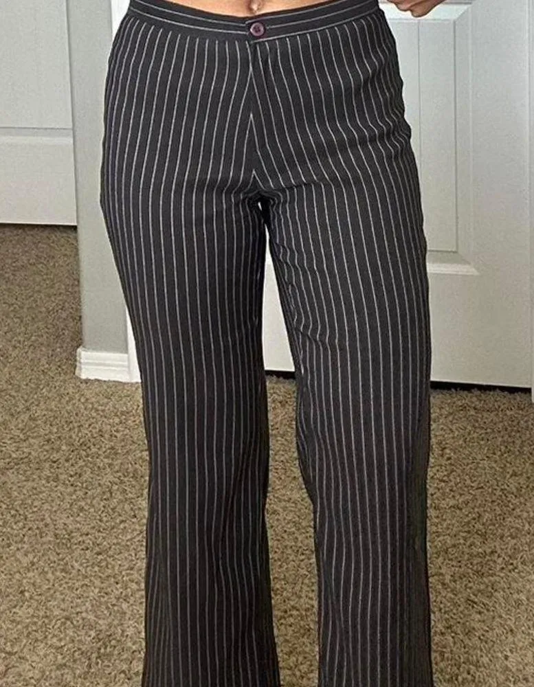 Grey and white pinstripe flare pants Black - Image 3