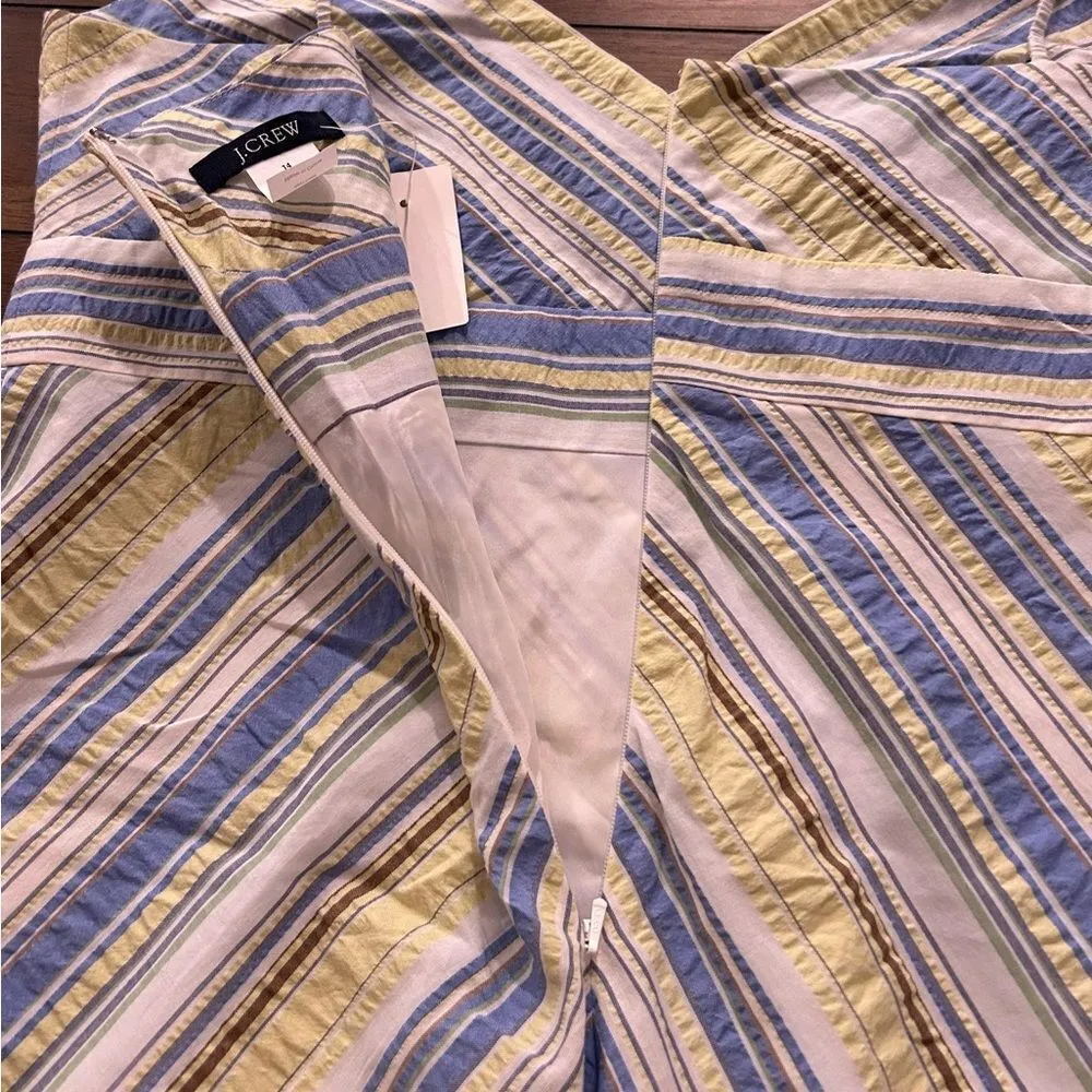 J. Crew Blue Yellow Striped Cotton Blend Sun Dress Size 14 New with tags - Image 3