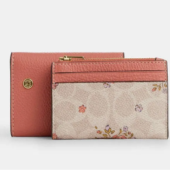Coach Card Holder Wallet In Signature Canvas with Floral Print - Image 4