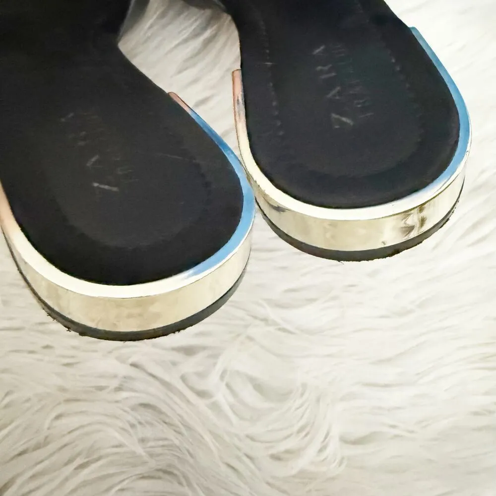 ZARA TRAFALUC | Black Flat Slide Band Sandals Chrome Silver Mini Heel | 40, US 9 - Image 6