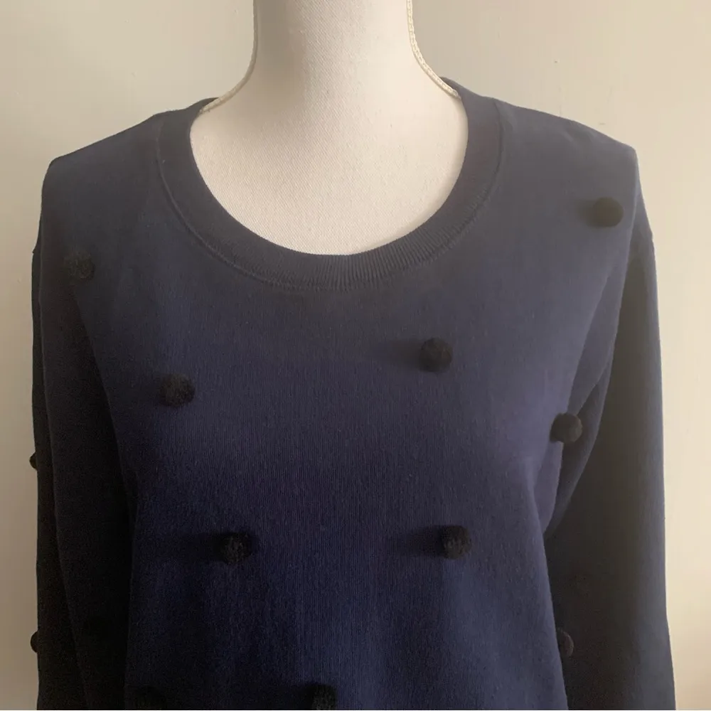 J.Crew  Navy Blue Pom Pom Crew Neck Sweatshirt Size M - Image 3