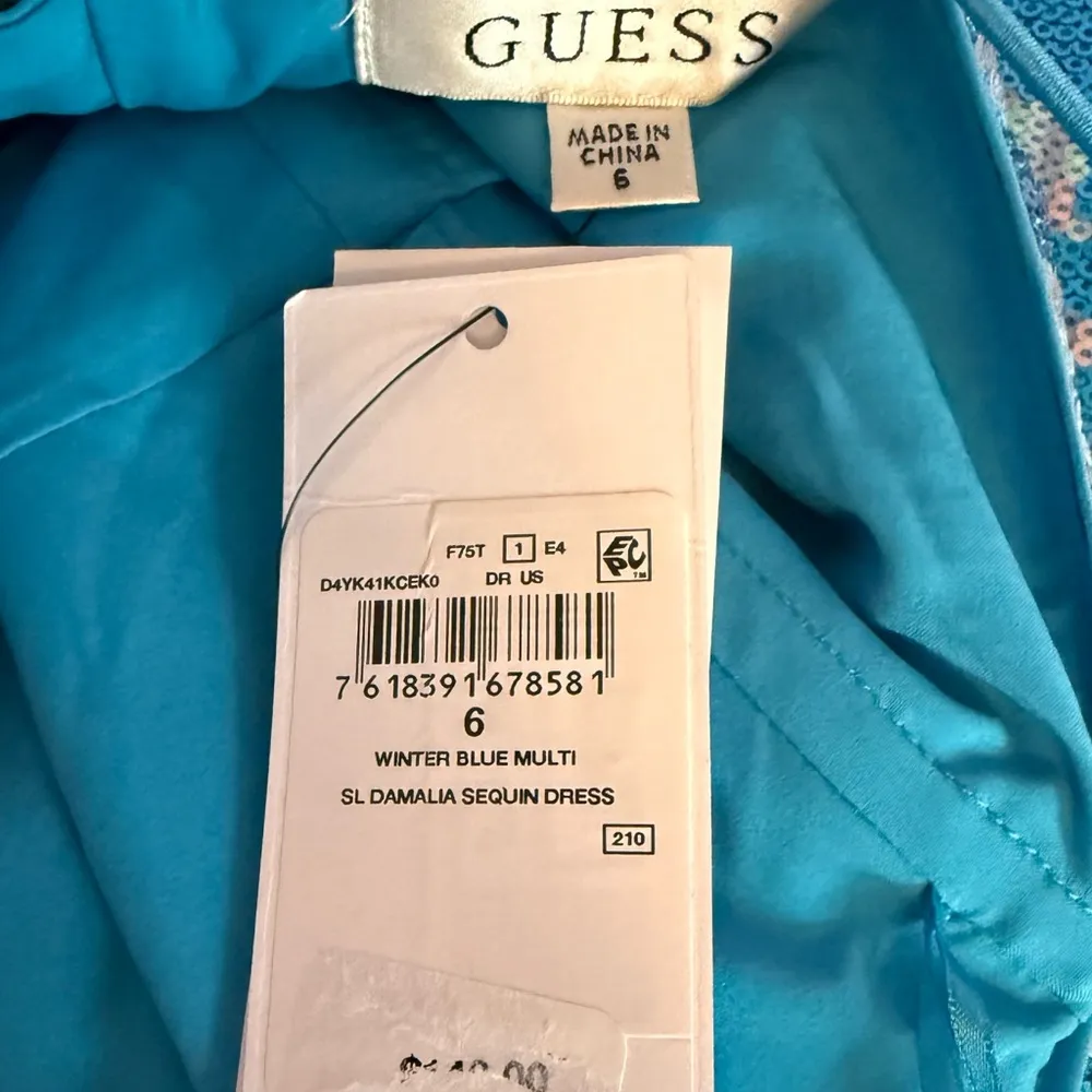 GUESS Women's Sequin Embellished Sleeveless Bodycon Dress Winter Blue Multi Sz 6 - Image 7