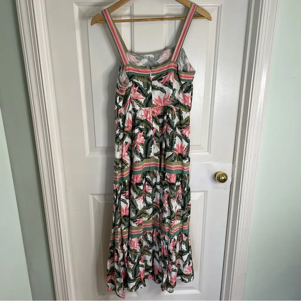 LOFT Tropical Pink and Green Linen Blend Maxi Dress With Straps Size 8P - Image 5