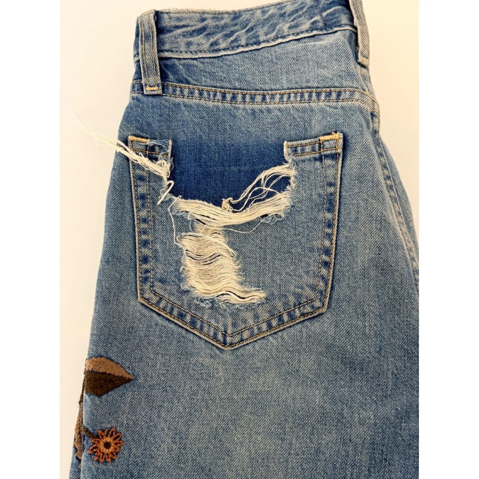 Abercrombie & Fitch Annie High Rise Girlfriend Jeans Sz 24/00 Floral Embroidery - Image 9