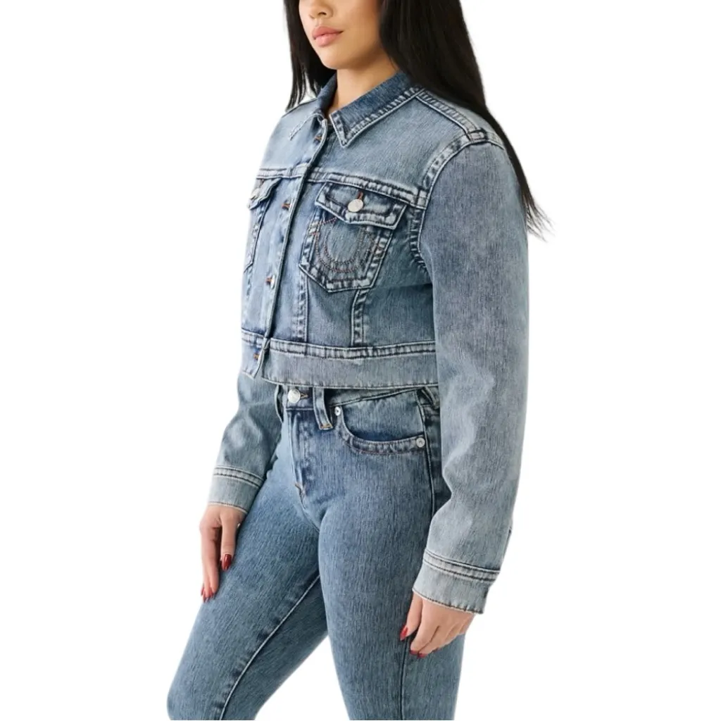 True Religion Jimmy Crop Denim Jacket Women’s Medium Retro Y2K Vibes Jean Jacket - Image 5