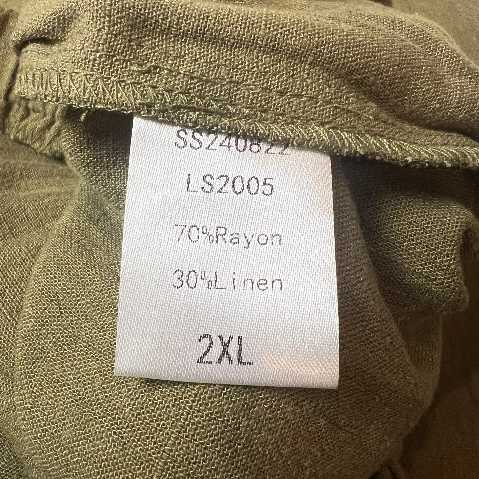 LILLUSORY Women's 2XL Wide Leg Drawstring Pants Rayon Linen Blend Boho Relaxed Green Size XXL - Image 6