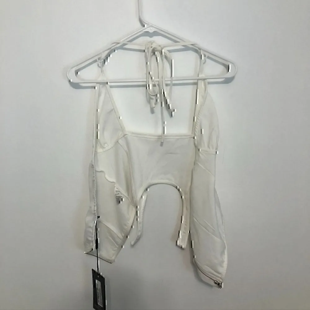 NEW NWT PRETTYLITTLETHING Woven Cross Front Cutout Stirrup Hem Top Cream Ivory 8 - Image 11