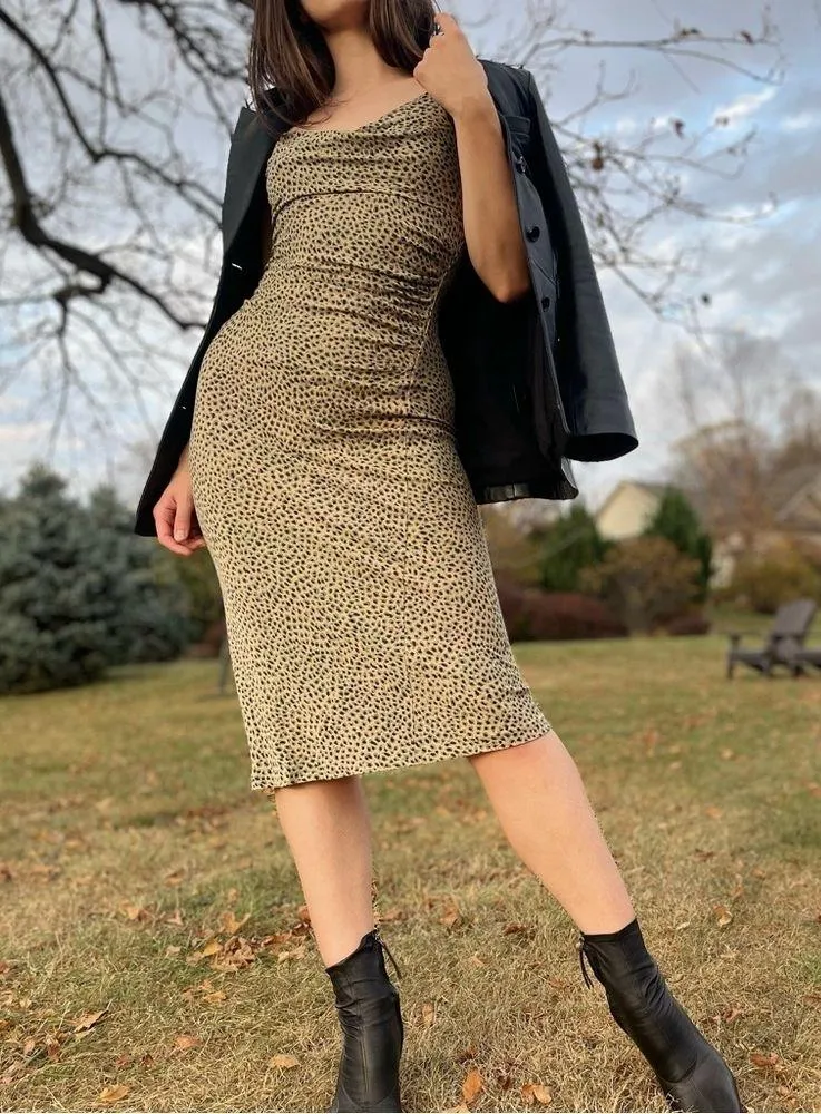 Diane Von Furstenburg 90s Vintage Stretch Silk Draped Cowl Neck Midi Slip Dress - Image 3