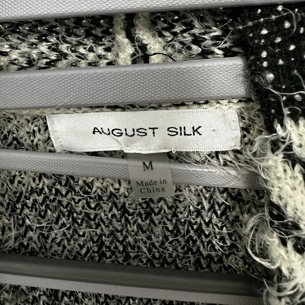 August Silk  Buffalo Plaid Black and White Open Front Cardigan Size Medium - Image 2