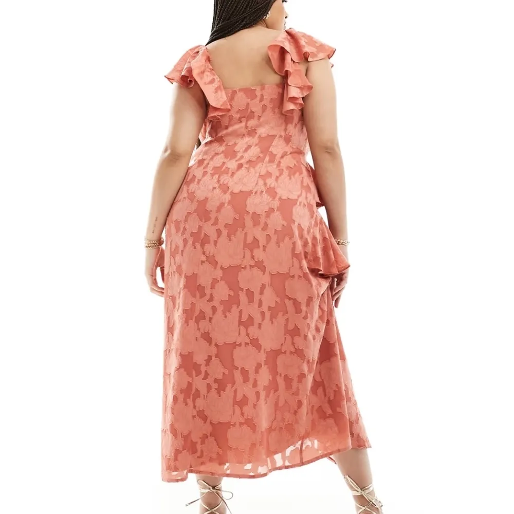 Pretty Lavish Chic Asymmetrical Coral Ruffle Dress Orange Size 18 - Image 3