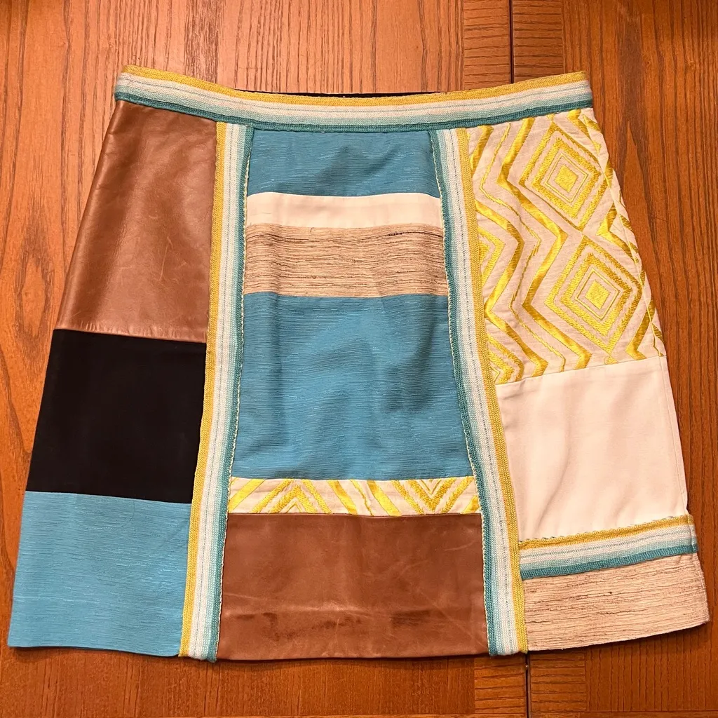Anthropologie Tracy Reese Vintage Mixed-Media Patchwork Leather Silk Mini Skirt - Image 6