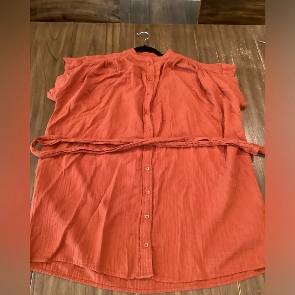 ARITZIA WILFRED free Tahoe copper red  organic cotton gauze Tie Mini dress S - Image 8