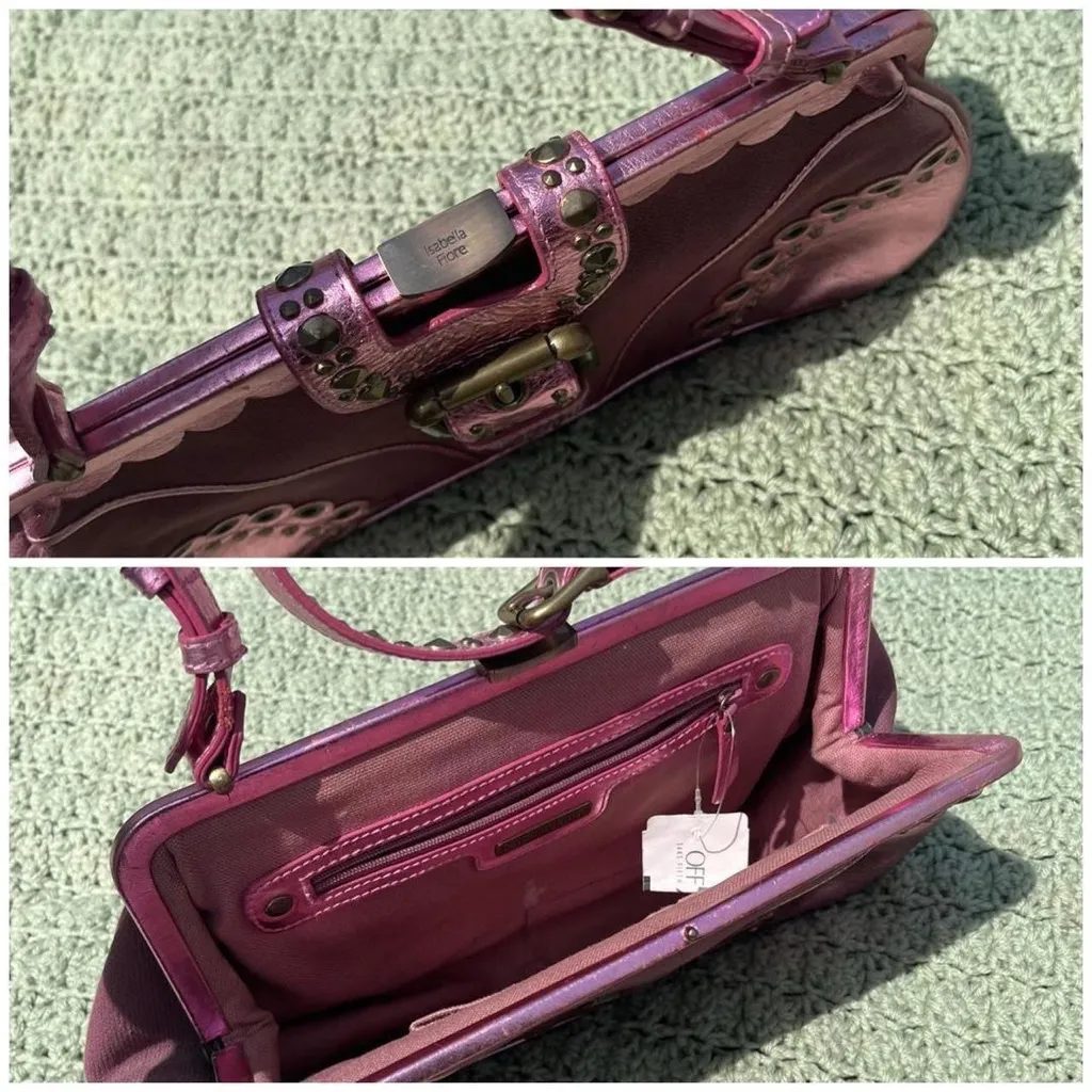 Vintage Isabella Fiore heavyweight shiny pink shoulder bag metallic NWT personal - Image 4