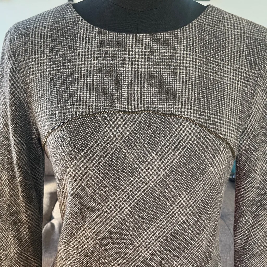 Peruvian Connection Charcoal Plaid Long Sleeve Dress Zipper Accents Size 2 - Image 3