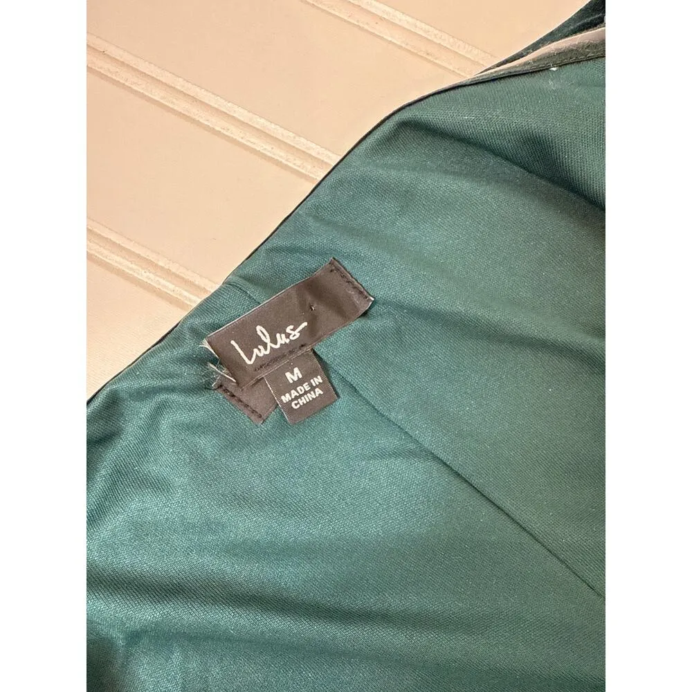 NWOT Lulus I'm Enchanted Emerald Green Velvet Off-the-Shoulder Maxi Dress Sz M - Image 6