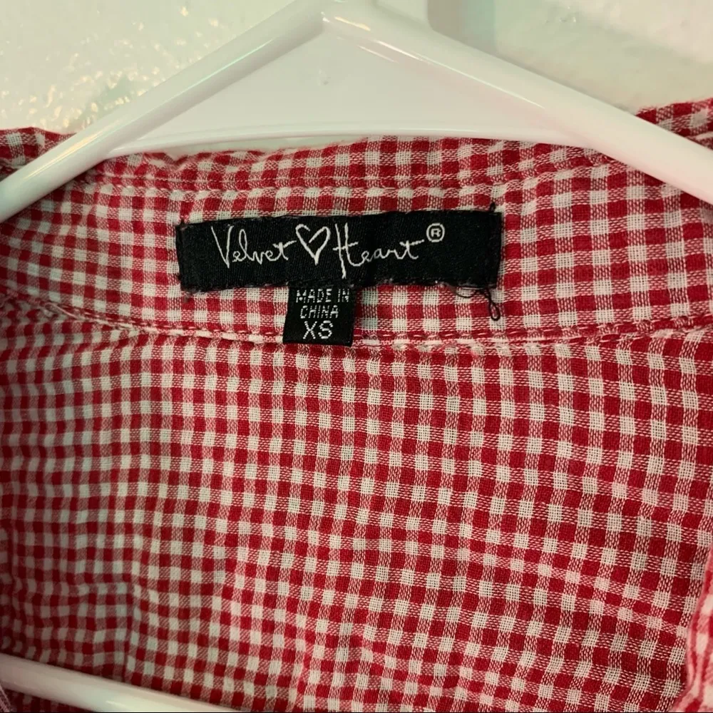 Velvet Heart Button Down Shirt Red White Gingham - Image 12