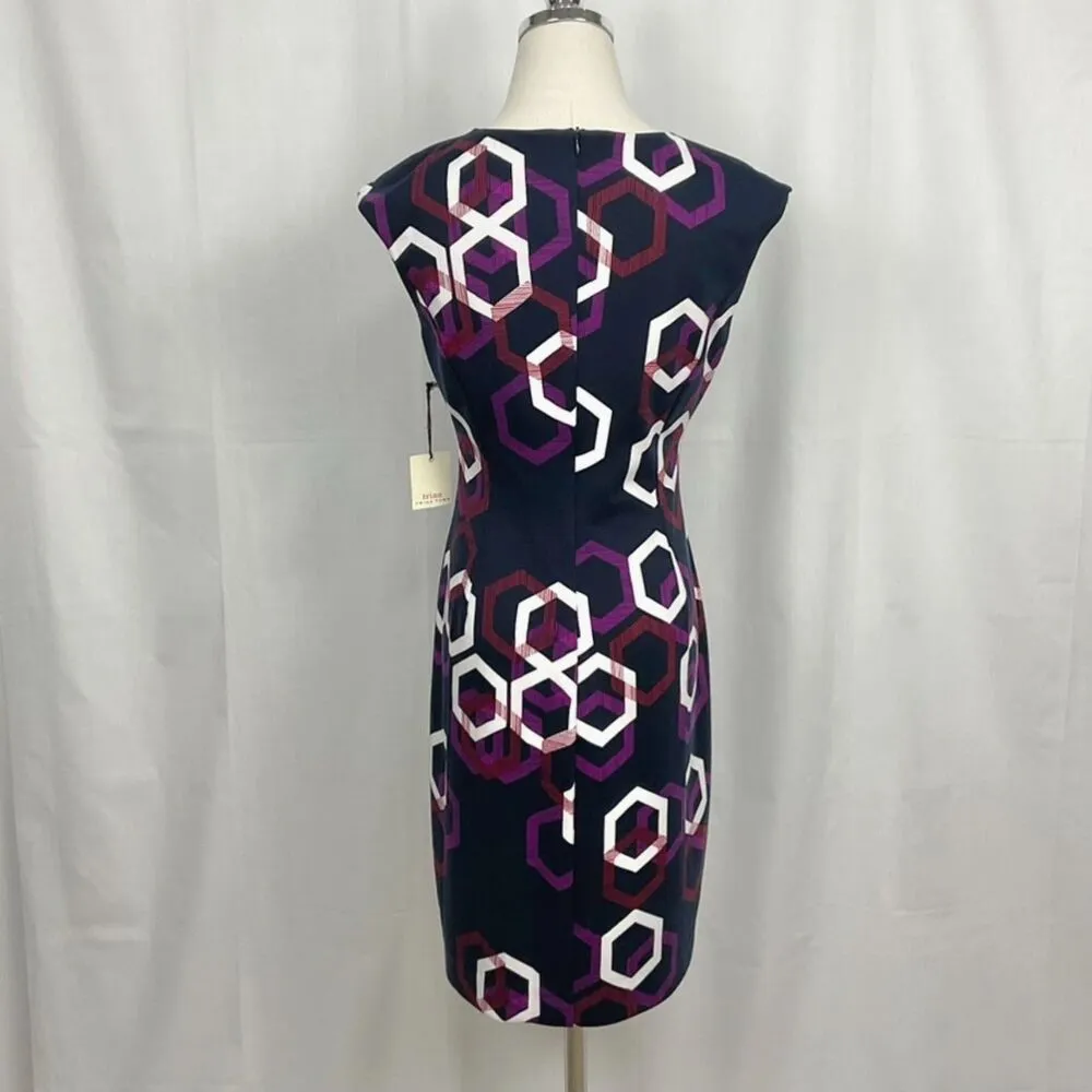 Trina Turk Navy Litzy Dress Sz 2 Hexagon Print Shift New Modern Contemporary - Image 6