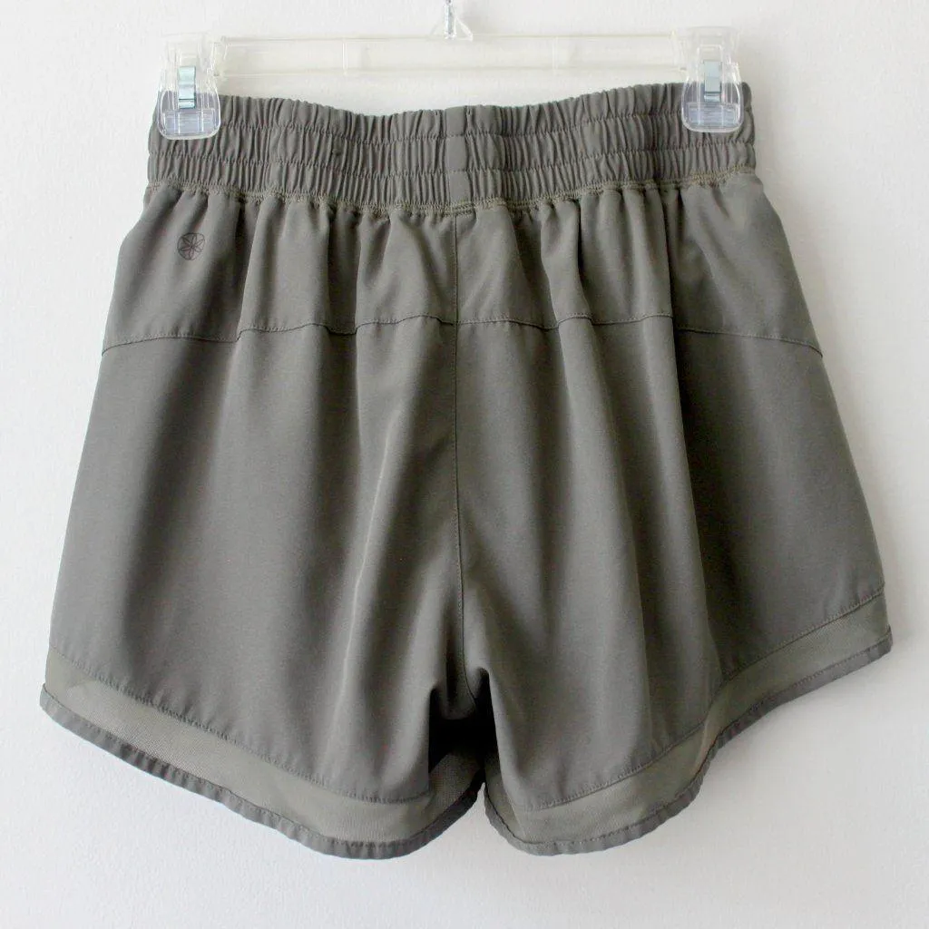 Gaiam Muted Olive Green Elastic Waistband Stretchy Athletic Workout Shorts - Image 4