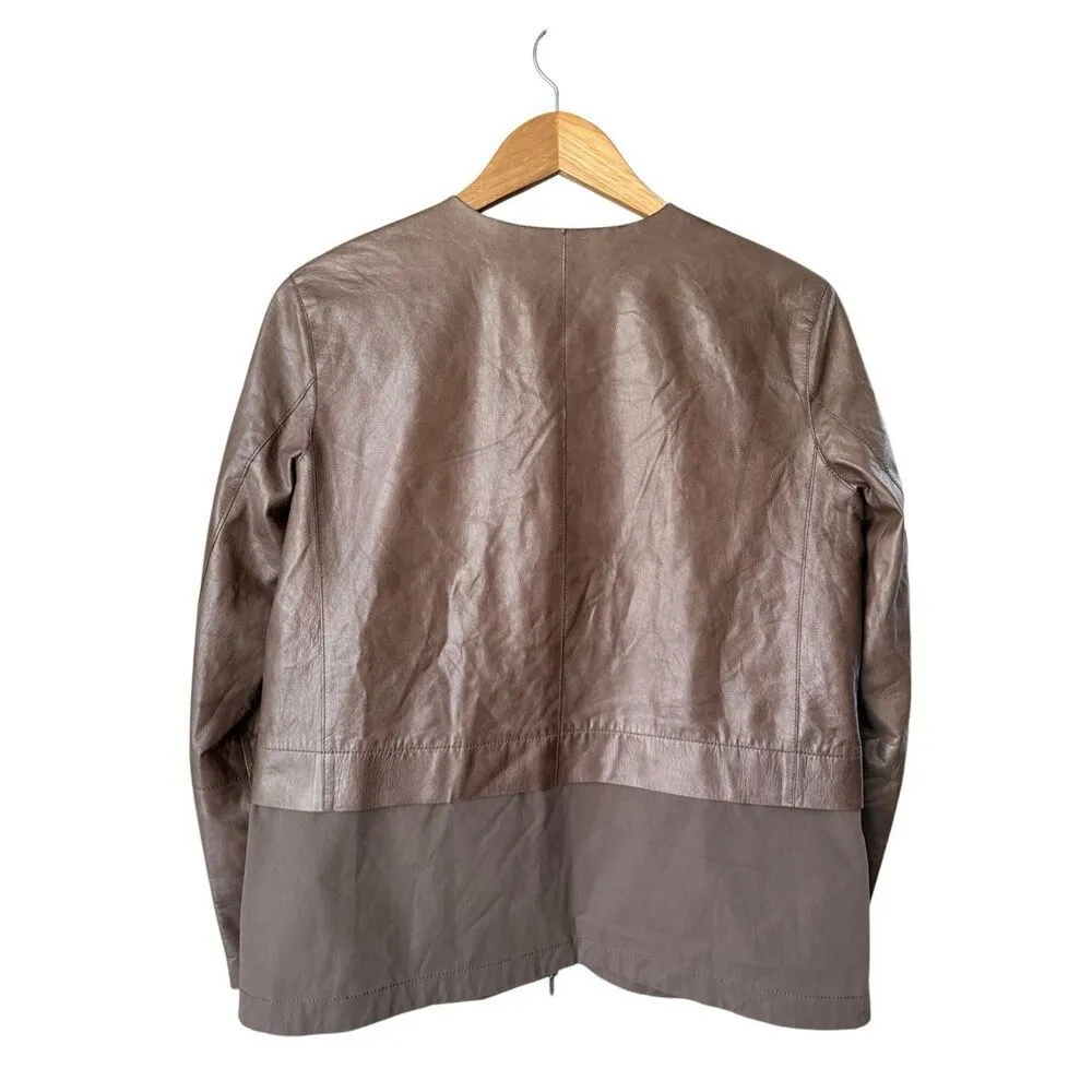 Lafayette 148 Two Tone Taupe Leather & Cotton Jacket Size S Brown - Image 3