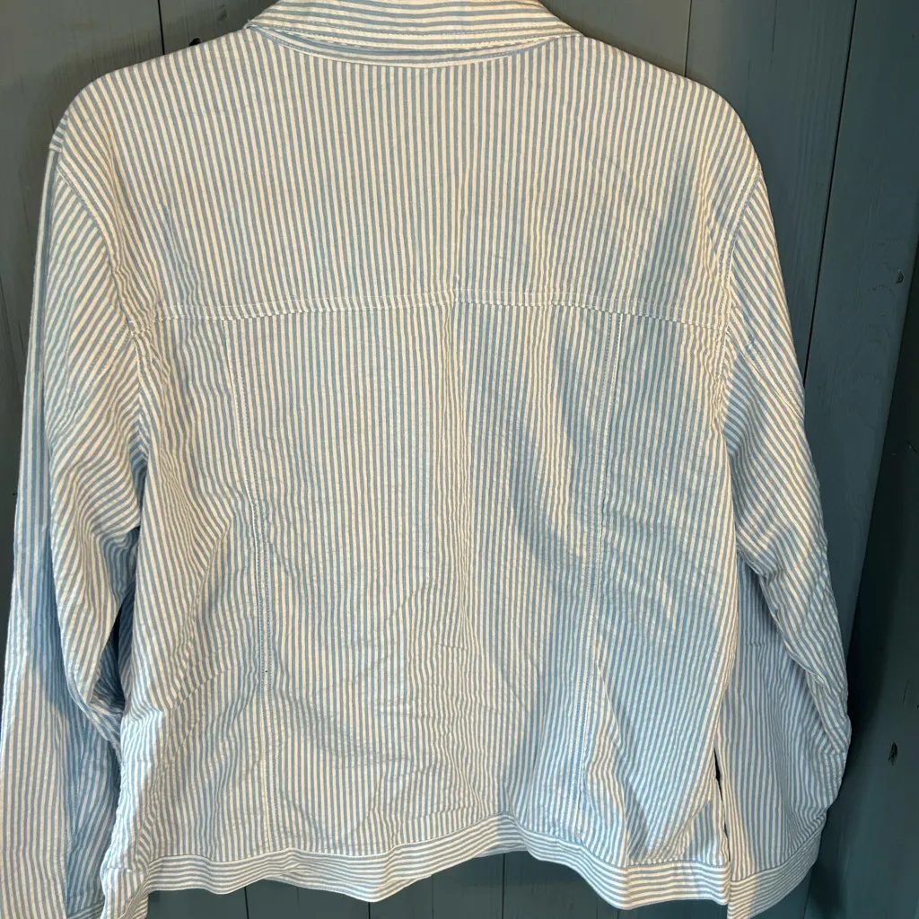QVC Denim & Co. Light Blue & White Striped Seersucker Jacket | Women’s Sz XL - Image 4