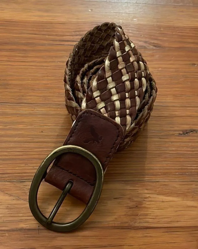 American Eagle Brown Metallic Gold Braided Leather Belt Womens Size S / M - Image 11