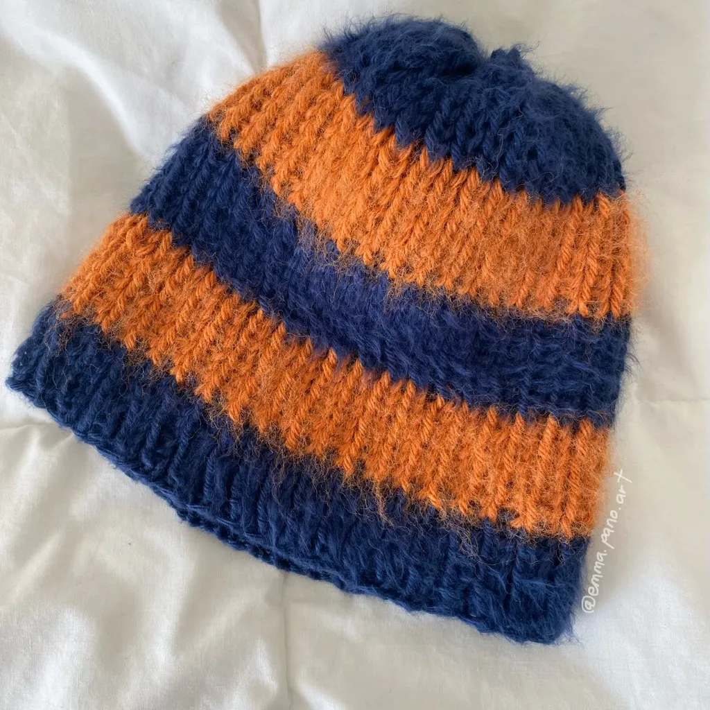 striped orange and blue Chicago Bears NFL fuzzy women’s beanie - Image 2