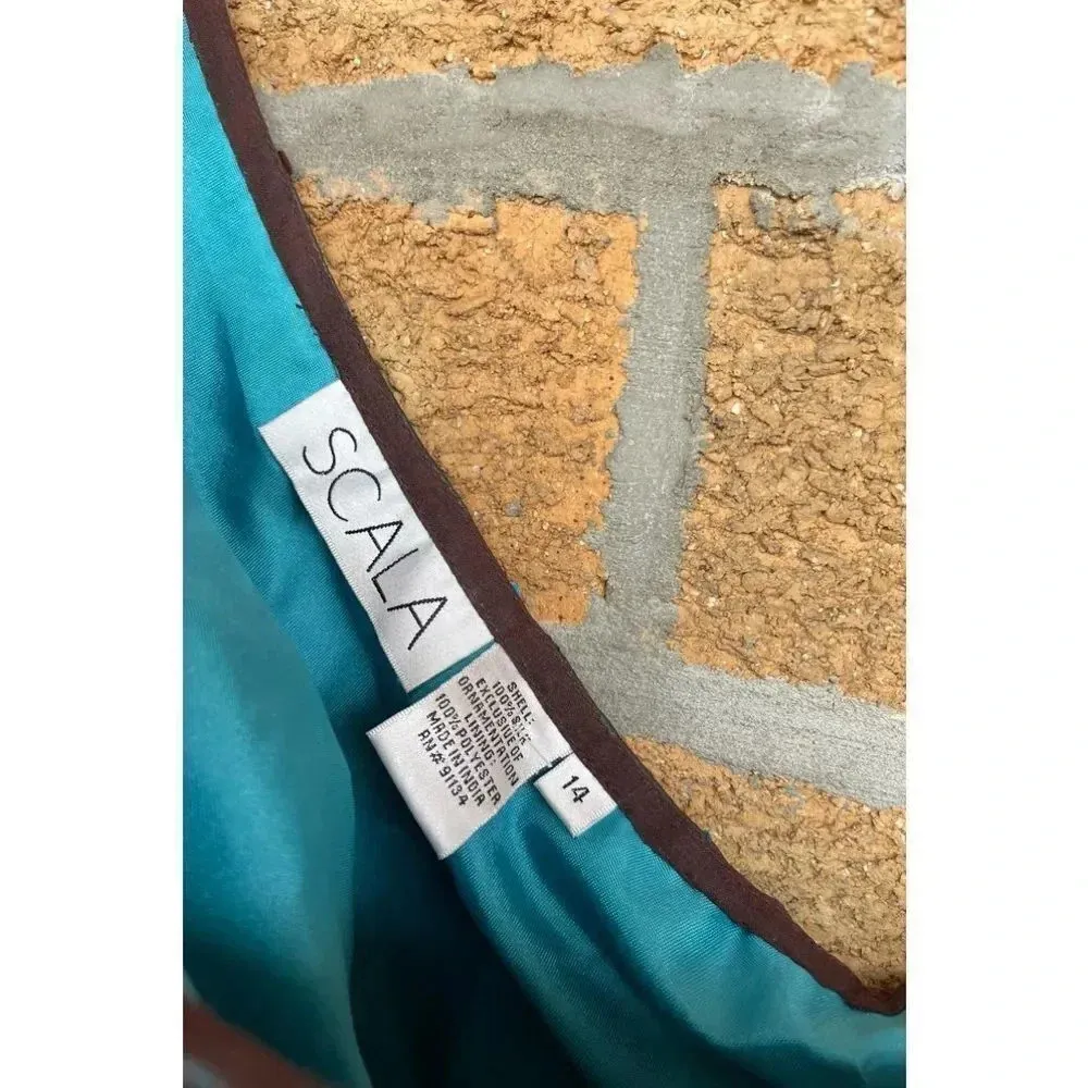 Scala brown / blue sequence dress sz 14 - Image 3